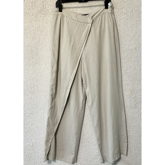 ZARA WOMAN LINEN BLEND PAREO PANTS TROUSERS LIGHT BEIGE Size‎ L - Picture 1 of 13
